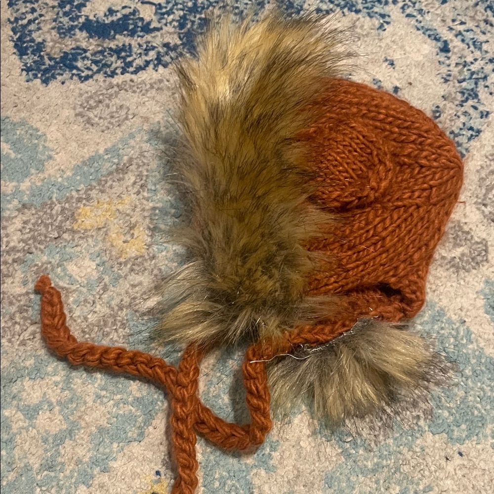 Kids Rust Knit Earflap Hat with Faux Fur Trim